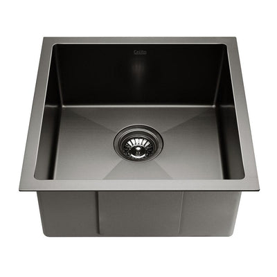 Cefito 44cm x 44cm Stainless Steel Kitchen Sink Under/Top/Flush Mount Black - Payday Deals