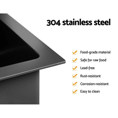 Cefito 70cm x 45cm Stainless Steel Kitchen Sink Under/Top/Flush Mount Black - Payday Deals