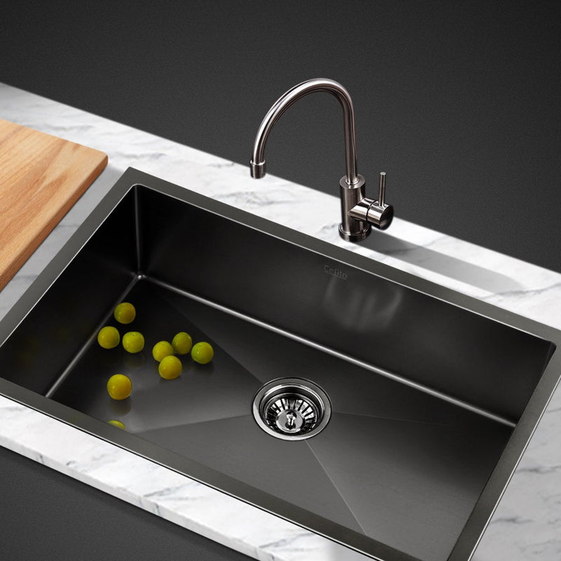 Cefito 70cm x 45cm Stainless Steel Kitchen Sink Under/Top/Flush Mount Black - Payday Deals