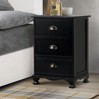 Artiss Vintage Bedside Table Chest Storage Cabinet Nightstand Black - Payday Deals