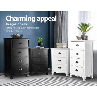 Artiss Vintage Bedside Table Chest 4 Drawers Storage Cabinet Nightstand Black - Payday Deals