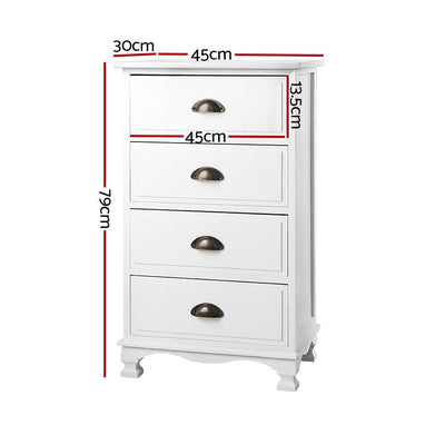 Artiss Vintage Bedside Table Chest 4 Drawers Storage Cabinet Nightstand White - Payday Deals