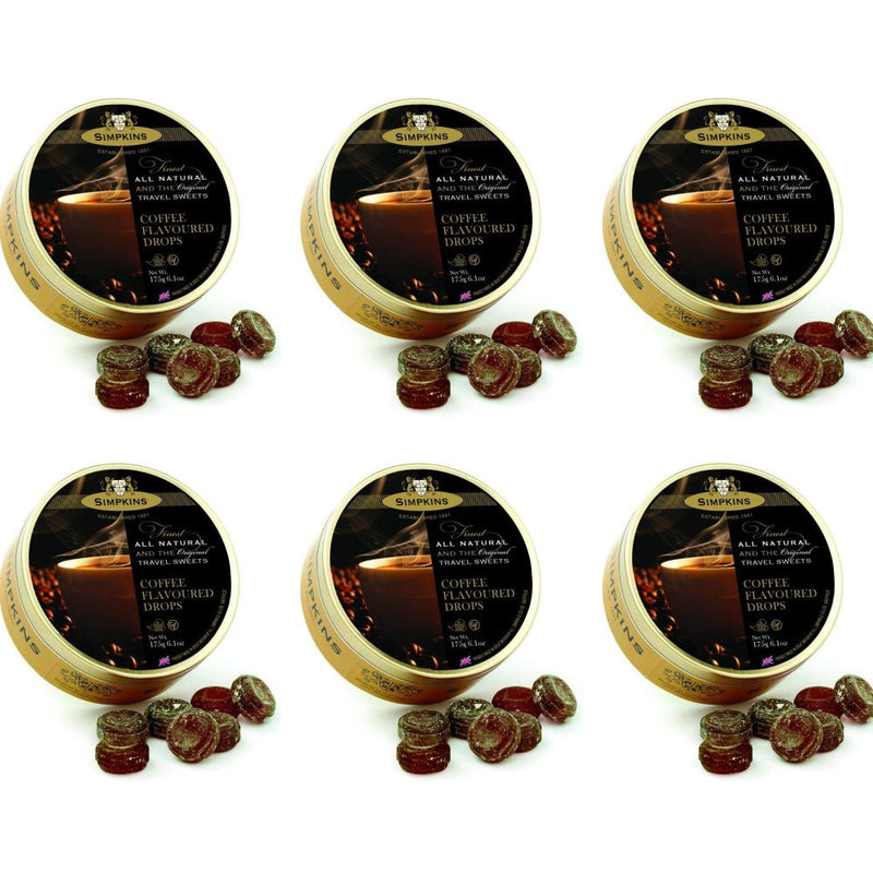 6 x Simpkins Coffee Flavoured Drops 200g Tin Sweets Candy Lollies