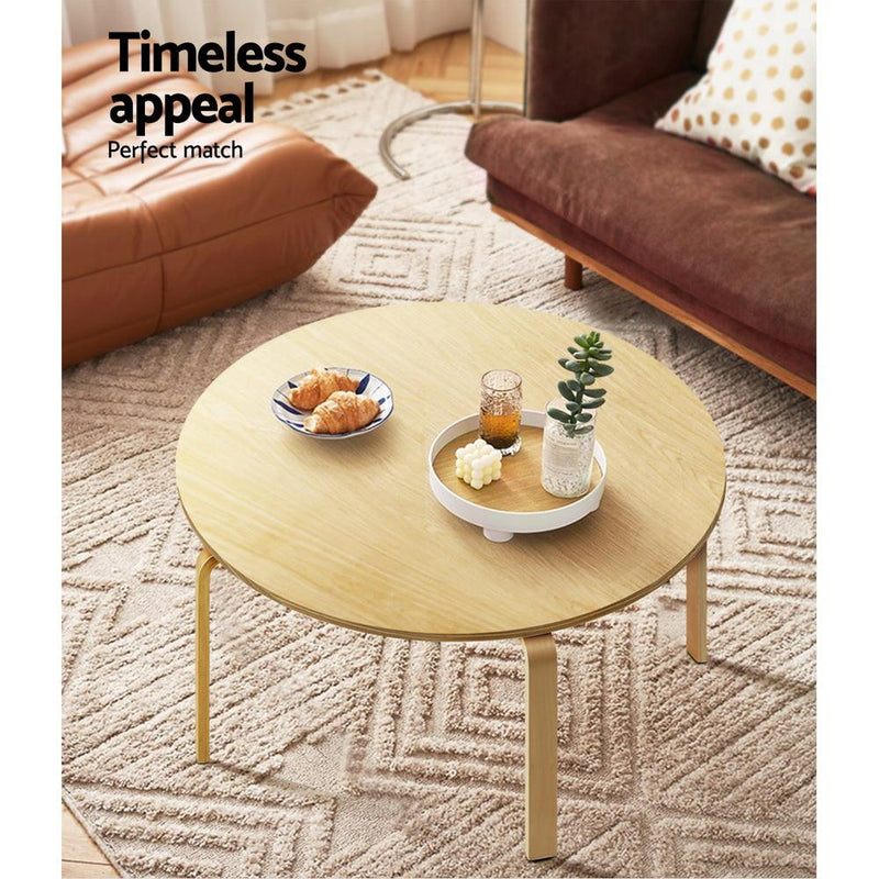 Artiss Coffee Table Round Side End Tables Bedside Furniture Wooden 90CM - Payday Deals