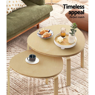 Artiss Coffee Table Nest of 2 Round Side End Tables Bedside Furniture Wooden - Payday Deals
