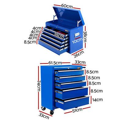 Giantz 14 Drawers Toolbox Chest Cabinet Mechanic Trolley Garage Tool Storage Box - Payday Deals