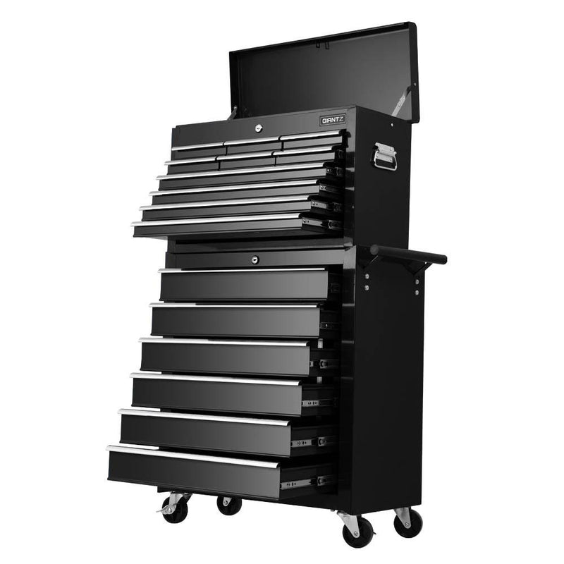 Giantz Tool Box Chest Trolley 16 Drawers Cabinet Cart Garage Toolbox Black - Payday Deals