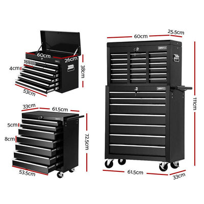 Giantz 17 Drawers Tool Box Trolley Chest Cabinet Cart Garage Mechanic Toolbox Black - Payday Deals