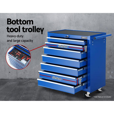 Giantz 17 Drawers Tool Box Trolley Chest Cabinet Cart Garage Mechanic Toolbox Blue - Payday Deals