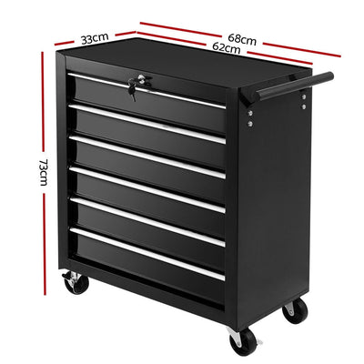 Giantz Tool Box Trolley Chest Cabinet 6 Drawers Cart Garage Toolbox Set Black - Payday Deals