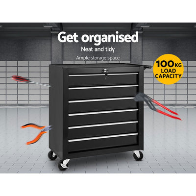 Giantz Tool Box Trolley Chest Cabinet 6 Drawers Cart Garage Toolbox Set Black - Payday Deals