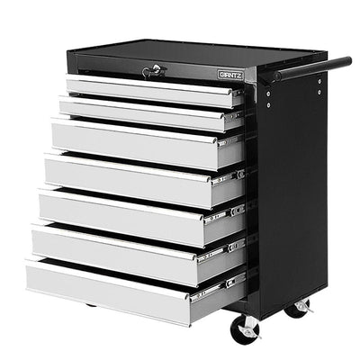 Giantz Tool Chest and Trolley Box Cabinet 7 Drawers Cart Garage Storage Black and Silver - Payday Deals