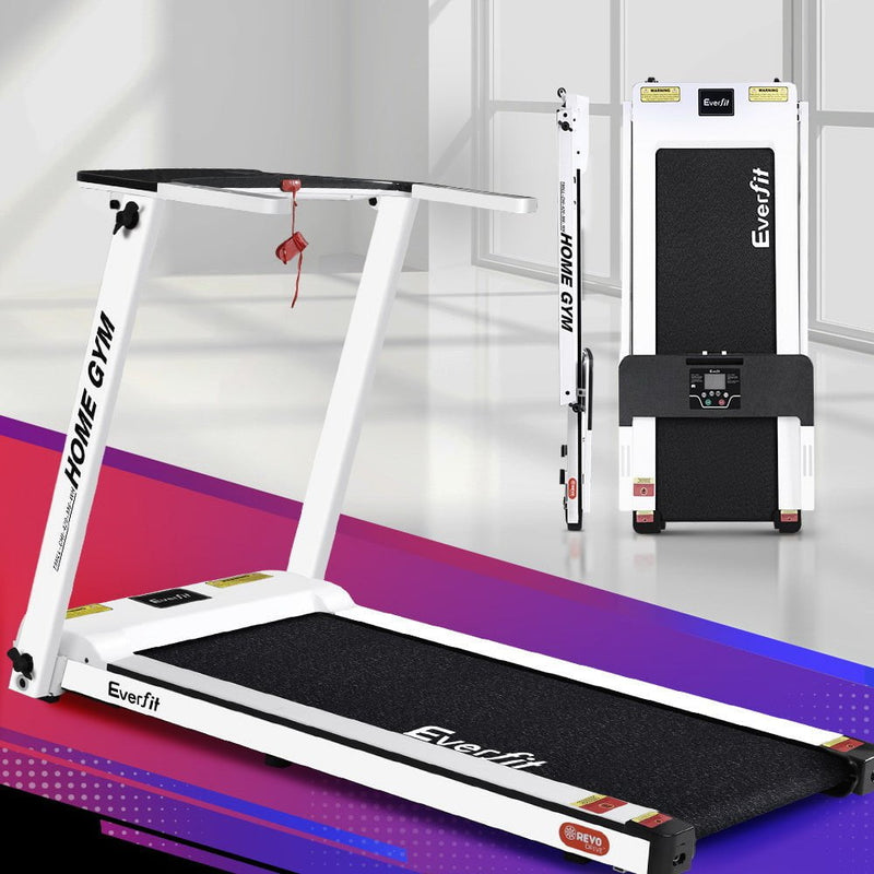 Everfit Electric Treadmill Home Gym Exercise Running Machine Fitness Equipment Compact Fully Foldable 420mm Belt White - Payday Deals