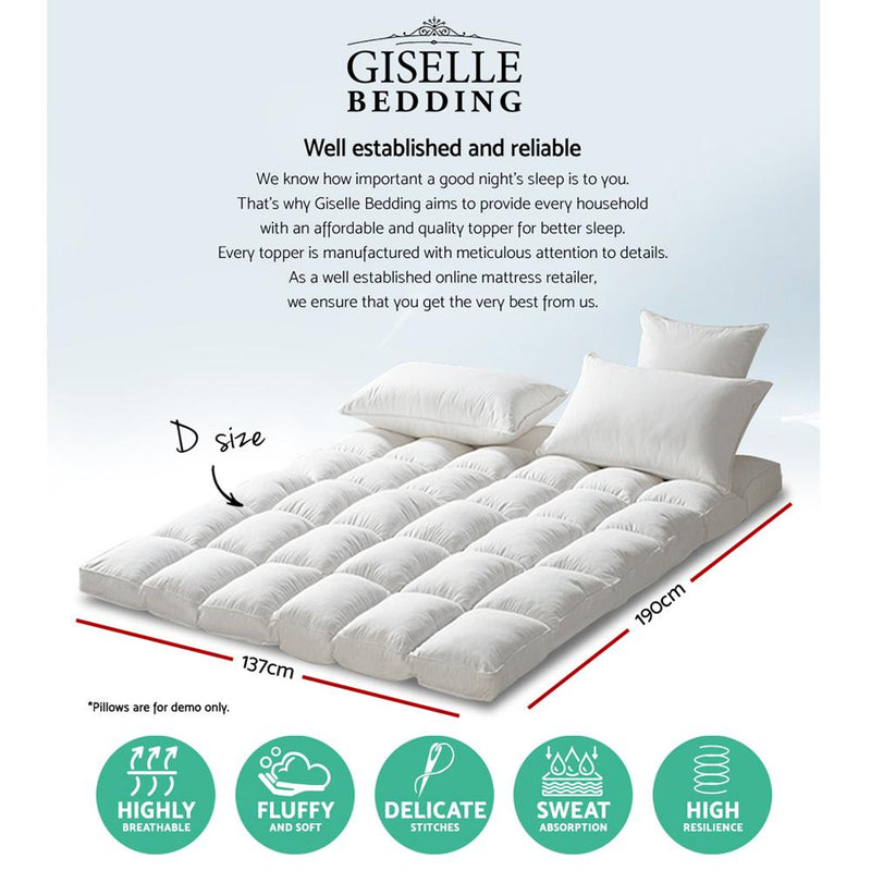 Giselle Double Mattress Topper Pillowtop 1000GSM Microfibre Filling Protector - Payday Deals