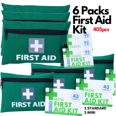 6x First Aid Kit 3 Travel + 3 Mini Emergency Medical Treatment Travel Set 405pcs Total