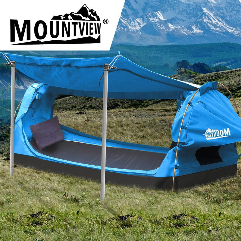 Mountview King Single Swag Camping Swags Canvas Dome Tent Free Standing Navy - Payday Deals