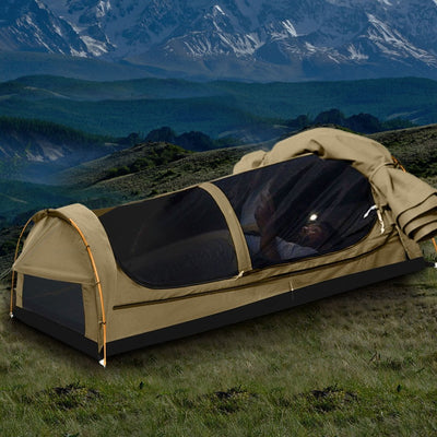 Mountview King Single Swag Camping Swags Canvas Dome Tent Hiking Mattress Khaki - Payday Deals