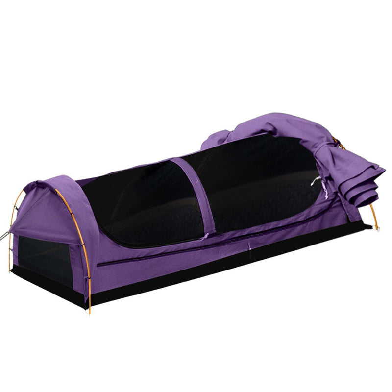 Mountview King Single Swag Camping Swags Canvas Dome Tent Hiking Mattress Purple