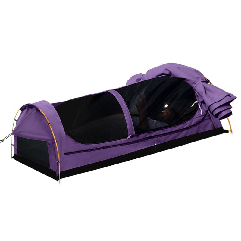 Mountview King Single Swag Camping Swags Canvas Dome Tent Hiking Mattress Purple