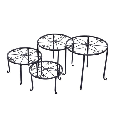 4X Plant Stand Outdoor Indoor Metal Black Flower Pot Garden Decor Rack Round AU - Payday Deals