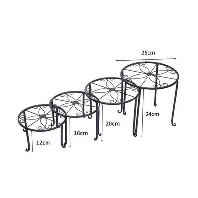 4X Plant Stand Outdoor Indoor Metal Black Flower Pot Garden Decor Rack Round AU - Payday Deals