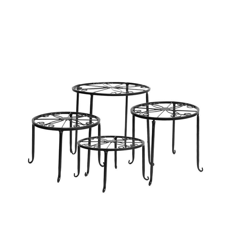 4X Plant Stand Outdoor Indoor Metal Black Flower Pot Garden Decor Rack Round AU - Payday Deals