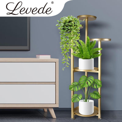 Levede Plant Stand Outdoor Indoor Flower Pots Rack Garden Shelf Gold 100CM - Payday Deals