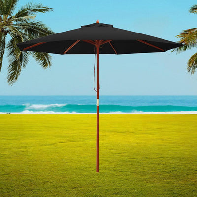 Instahut 2.7M Outdoor Pole Umbrella Cantilever Stand Garden Umbrellas Patio Black - Payday Deals