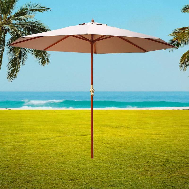 Instahut 3M Outdoor Pole Umbrella Cantilever Stand Garden Umbrellas Patio Beige - Payday Deals