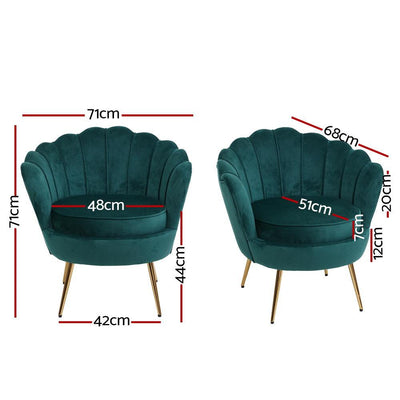 Artiss Armchair Lounge Chair Accent Armchairs Retro Lounge Accent Chair Single Sofa Velvet Shell Back Seat Green - Payday Deals