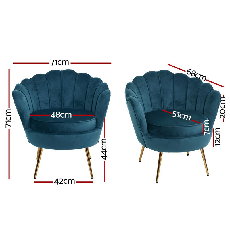 Artiss Armchair Lounge Chair Accent Retro Armchairs Lounge Shell Velvet Navy - Payday Deals