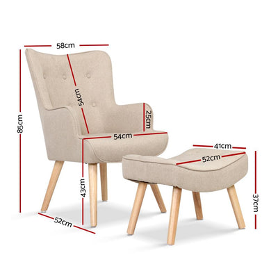 Artiss Armchair Lounge Chair Fabric Sofa Accent Chairs and Ottoman Beige - Payday Deals