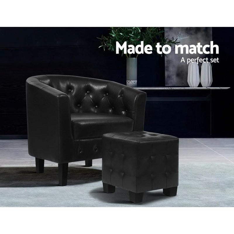 Artiss Armchair Lounge Chair Ottoman Tub Accent Chairs PU Leather Sofa Armchairs Black - Payday Deals