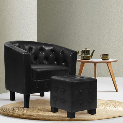 Artiss Armchair Lounge Chair Ottoman Tub Accent Chairs PU Leather Sofa Armchairs Black - Payday Deals