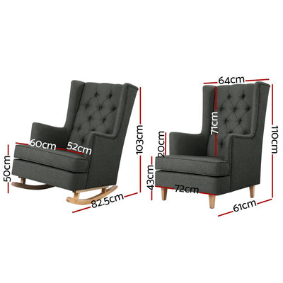 Artiss Rocking Armchair Feeding Chair Fabric Armchairs Lounge Recliner Charcoal - Payday Deals