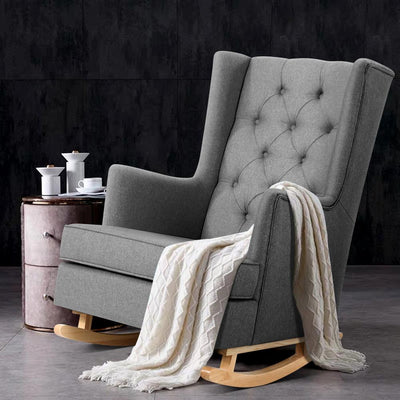Artiss Rocking Armchair Feeding Chair Linen Fabric Armchairs Lounge Retro Grey - Payday Deals
