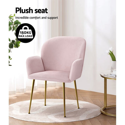 Artiss  Set of 2 Kynsee Dining Chairs Armchair Cafe Chair Upholstered Velvet Pink