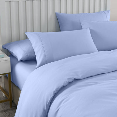 Royal Comfort 2000TC 6 Piece Bamboo Sheet & Quilt Cover Set Cooling Breathable - Queen - Light Blue - Payday Deals