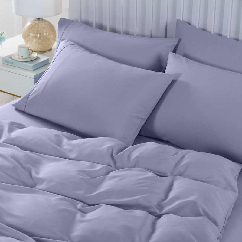 Royal Comfort 2000TC 6 Piece Bamboo Sheet & Quilt Cover Set Cooling Breathable - Queen - Lilac Grey - Payday Deals
