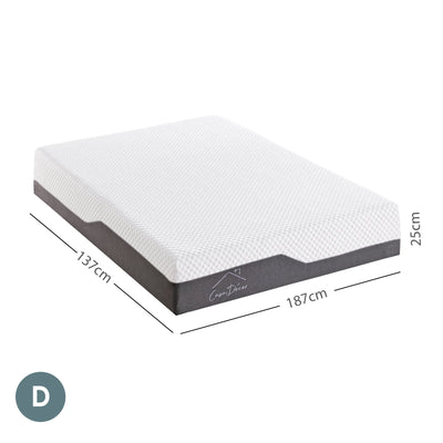 Casa Decor Memory Foam Luxe Hybrid Mattress Cool Gel 25cm Depth Medium Firm - Double - White  Charcoal Grey