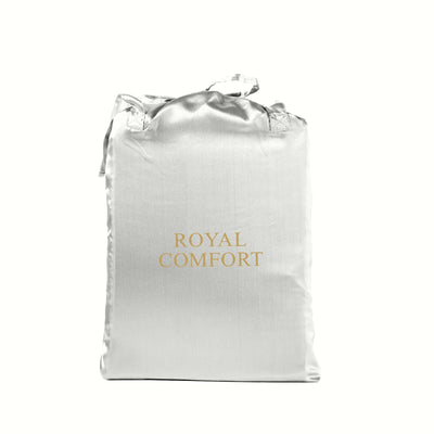 Royal Comfort Satin Sheet Set 3 Piece Fitted Sheet Pillowcase Soft  - King - Silver