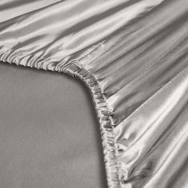 Royal Comfort Satin Sheet Set 3 Piece Fitted Sheet Pillowcase Soft  - King - Charcoal