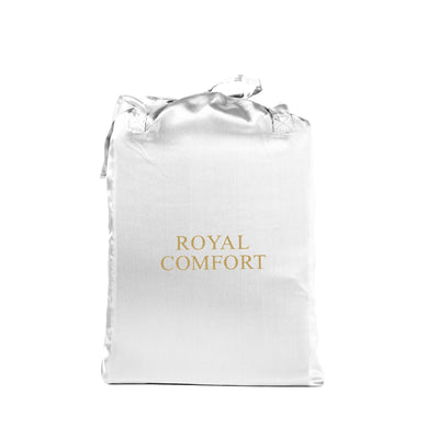 Royal Comfort Satin Sheet Set 4 Piece Fitted Flat Sheet Pillowcases  - King - White