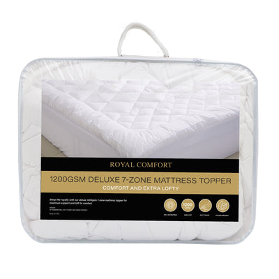 Royal Comfort 1200GSM Deluxe 7-Zone Mattress Topper Luxury Gusset Breathable - Single - White