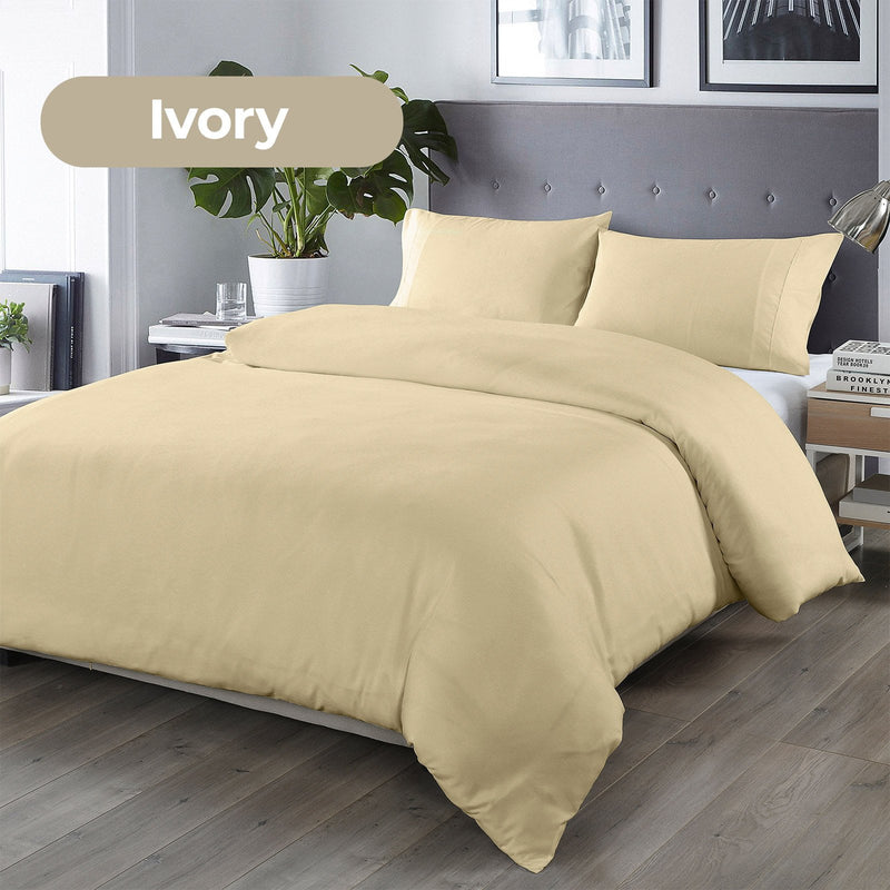 Royal Comfort Bamboo Blended Quilt Cover Set 1000TC Ultra Soft Luxury Bedding - Queen - Ivory - Payday Deals