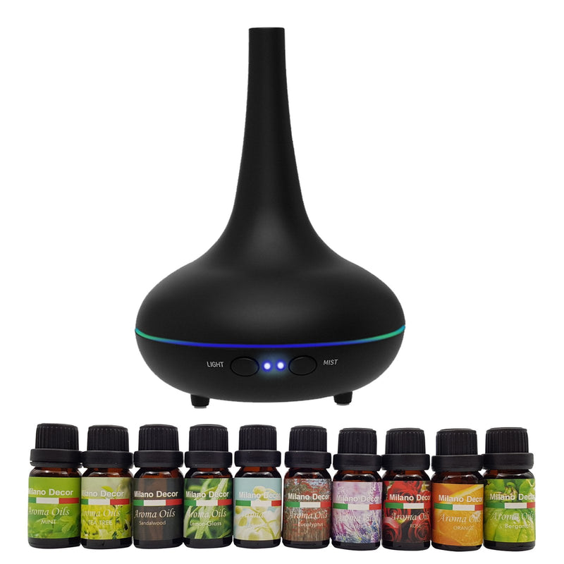 Milano Aroma Diffuser Set With 10 Pack Diffuser Oils Humidifier Aromatherapy - Black - Payday Deals