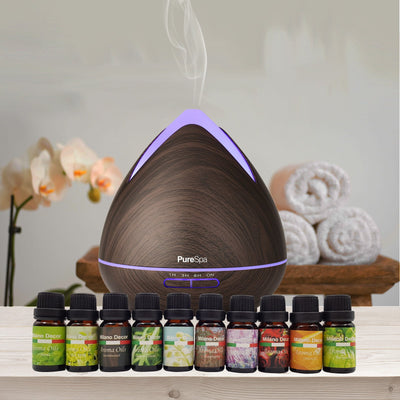 Purespa Diffuser Set With 10 Pack Diffuser Oils Humidifier Aromatherapy - Dark Wood - Payday Deals