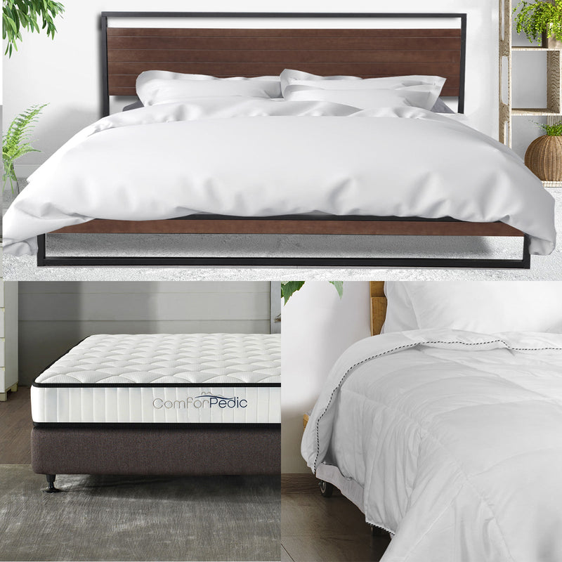 Azure Bed Frame + Comforpedic Mattress + 250GSM Bamboo Quilt Package Deal Set - Single