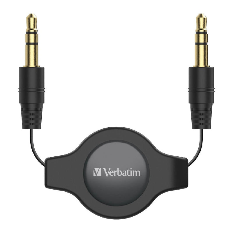 VERBATIM 3.5mm Aux Audio Cable Retractable 75cm - Black