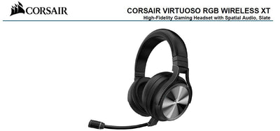 CORSAIR Virtuoso RGB Wilress XT Black 7.1 Audio. High Fidelity Ultra Comfort, Broadcast Grade Microphone, Slipstream Wireless USB. Headset, NDA Aug 26